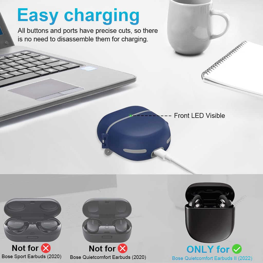 ZORBES Protective Case for QuietComfort Earbuds II 2022, Shockproof Case for QuietComfort Earbuds II Charging Case Charging Case TPU Protective Cover with Lanyard and Keychain (Blue) ZORBES Protective Case for QuietComfort Earbuds II 2022, Shockproof Case for QuietComfort Earbuds II Charging Case Charging Case TPU Protective Cover with Lanyard and Keychain (Blue)